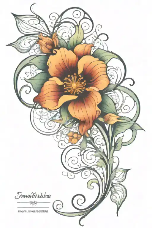 art nouveau floral, symmetrical tattoo design idea