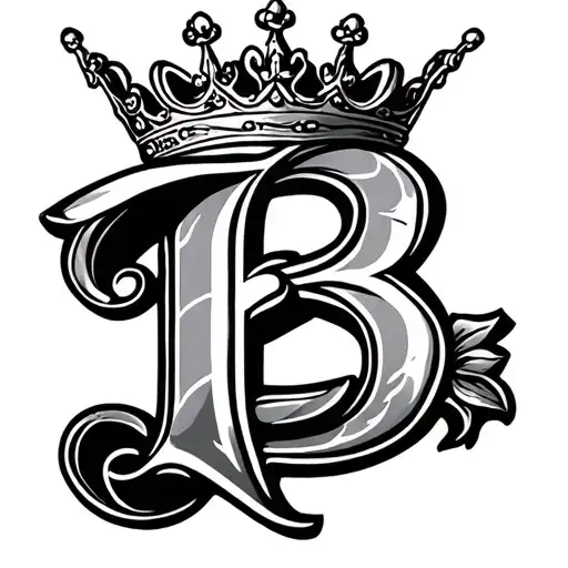 The word blessing with a crown over letter B tattoo design idea