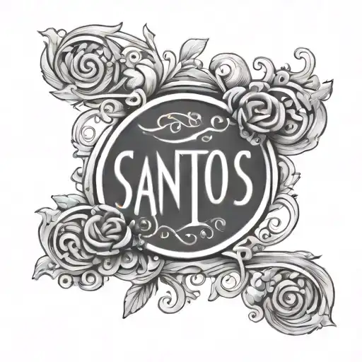 A tattoo of the word santos with the letters from top to bottom on the back tattoo design idea