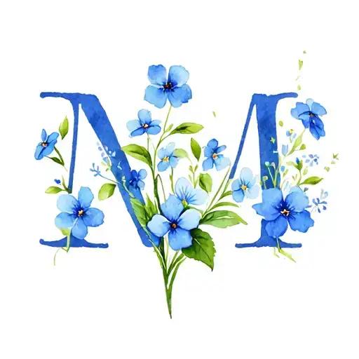forget me not flowers with letter M tattoo design idea