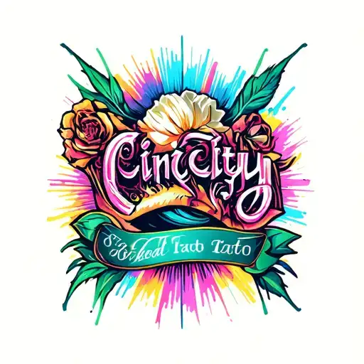 "CinCity Art" text banner tattoo design idea