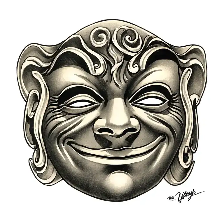 smiling theatre mask frowning theatre mask  tattoo design idea