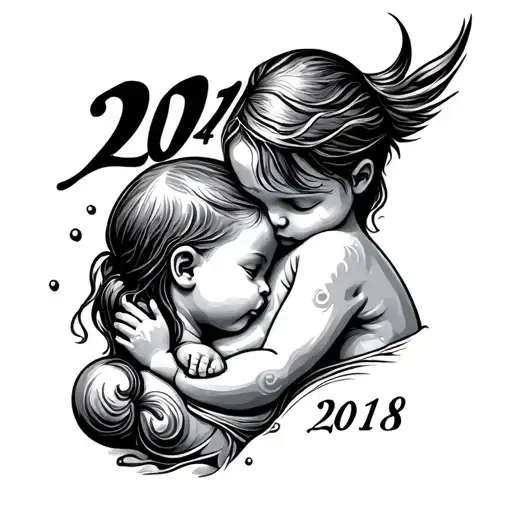 child birth year 2013 boy, 2016 boy, 2018 girl date tattoo design idea