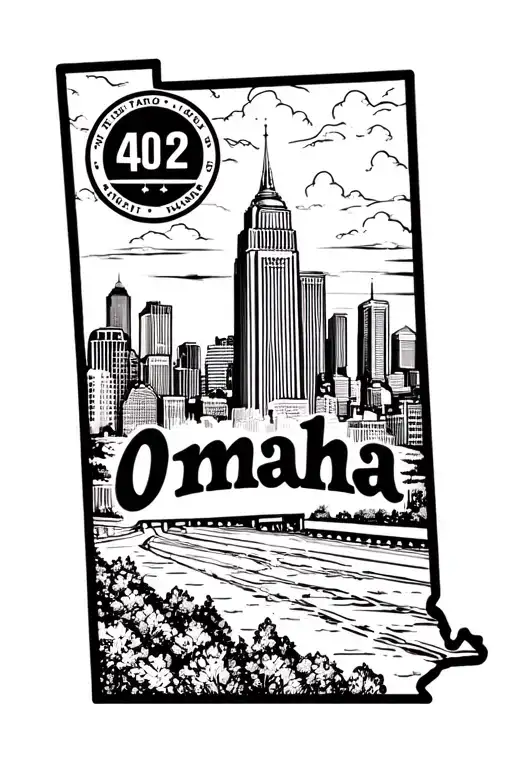 Omaha nebraska state outline with 402 hood tattoo design idea