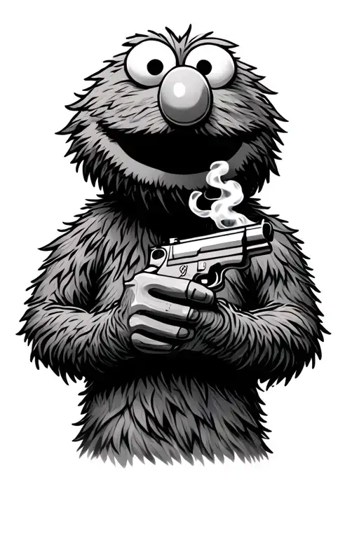 elmo holding a gun and smoking a blunt tattoo design idea
