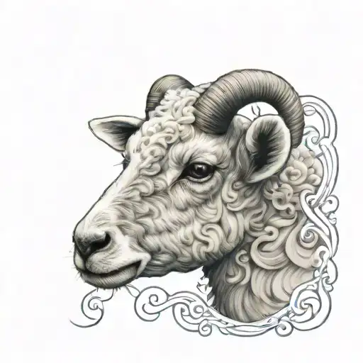 cute symmetrical lamb face with fine line tattoo design idea