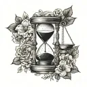 A unique hourglass design incorporating the Libra symbol (signe balance) and the date 02/10/22 tattoo design idea