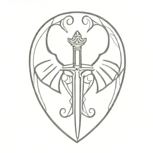 sword with angle wings spread wings tattoo design idea