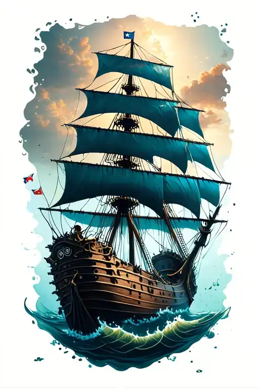 pirate ship with flag underwater shipwreck tattoo design idea