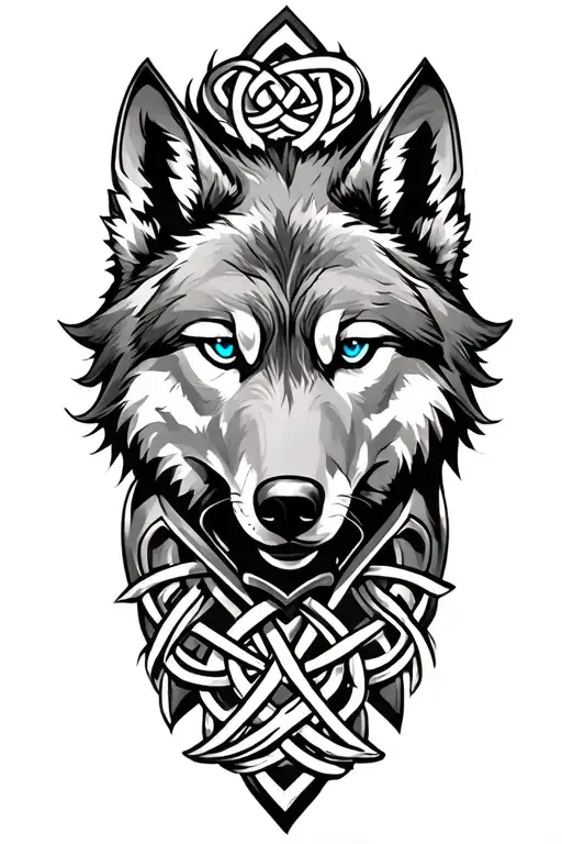 wolf with blue eyes on armor tattoo design featuring Celtic trinity knot  tattoo design idea