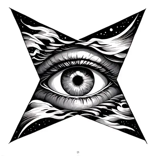 all seeing eye psychedelic triangle waves around it cosmos trippy tattoo design idea