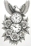 roses clock and dove tattoo design idea