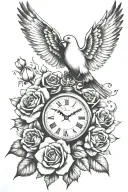 roses clock and dove tattoo design idea