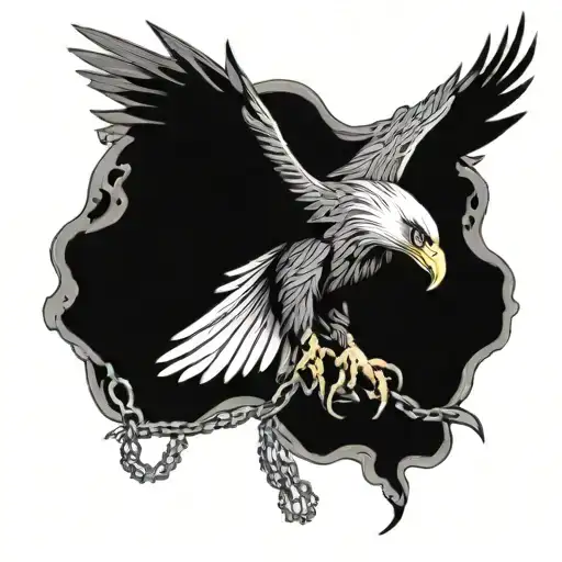 Eagle trapped and entangled in chains, trying to escape.   tattoo design idea