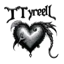 "Tyrell 2/14/80-3/3/25" gothic Fishing Hook Heart tattoo tattoo design idea