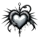 "Tyrell 2/14/80-3/3/25" gothic Fishing Hook Heart tattoo tattoo design idea