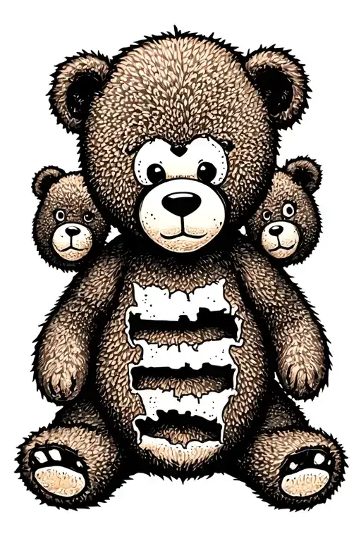 three ripped teddy bears tattoo design idea