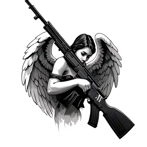 Angel With Ak 47 tattoo design idea