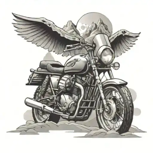 Adventure motorcycle in the mountains inside tattoo design idea
