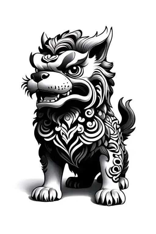 Chinese foo dog with maori tattoo design idea