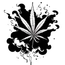 weed leaf weed joint surrounded by smoke clouds tattoo design idea