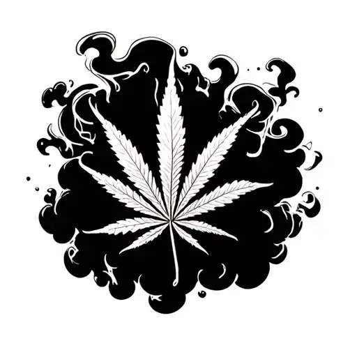 weed leaf weed joint surrounded by smoke clouds tattoo design idea