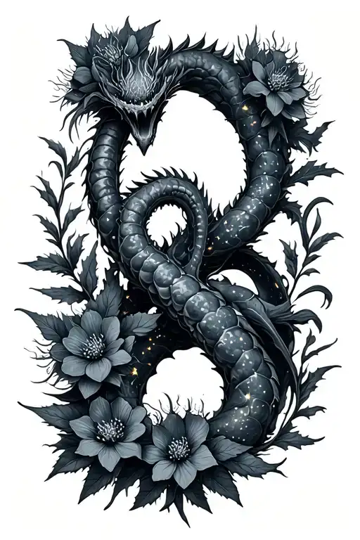 hydra constellation with sea holly flowers tattoo design idea