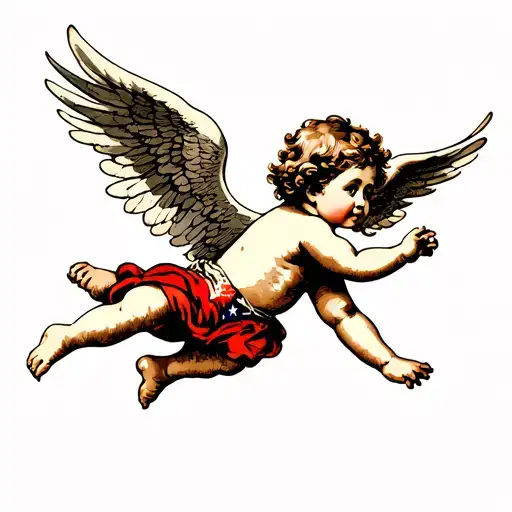 cherub flying tattoo design idea