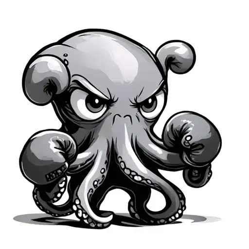 a cute octopus wearing boxing gloves and having a cute angry face tattoo design idea