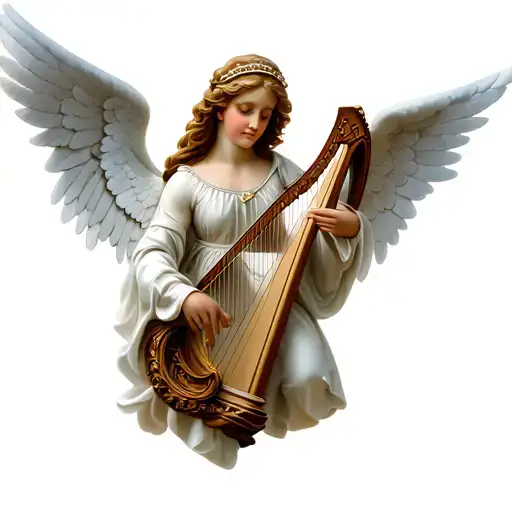 irish harp with angel tattoo design idea