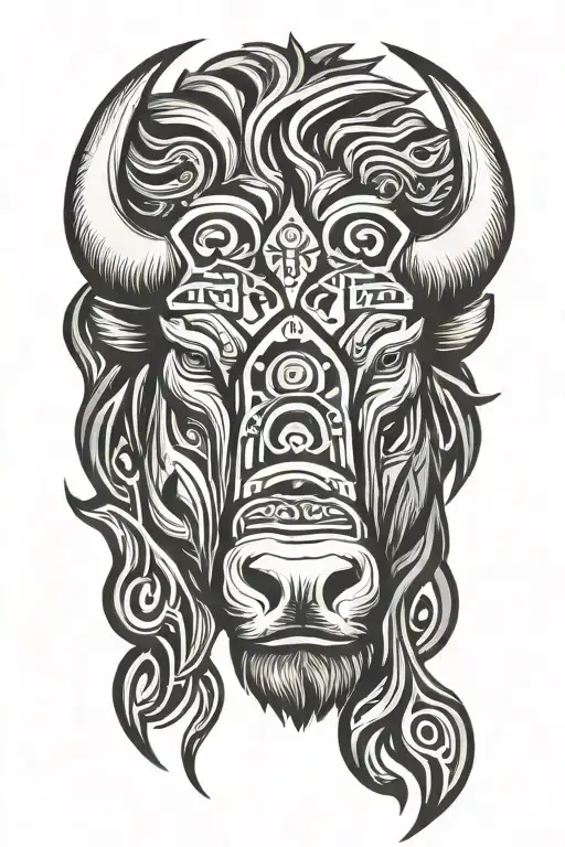 black and grey bison head tattoo design idea