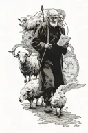sheeps,old man walking, angel,old wife and old map tattoo design idea