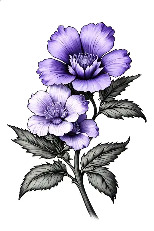 Violet and Primrose flowers with 1980 going up the right side of the stem tattoo design idea