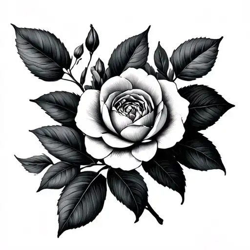 magnolia flower and camellia flower and sage plant minimilist tattoo design idea
