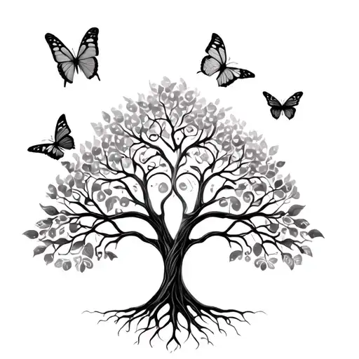 Tree Of Life With Butterflies tattoo design idea