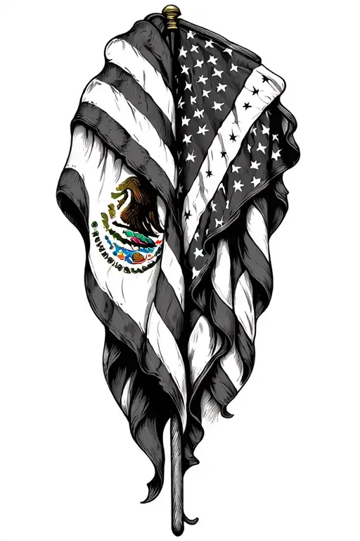 mexican and american flags intertwined tattoo design idea