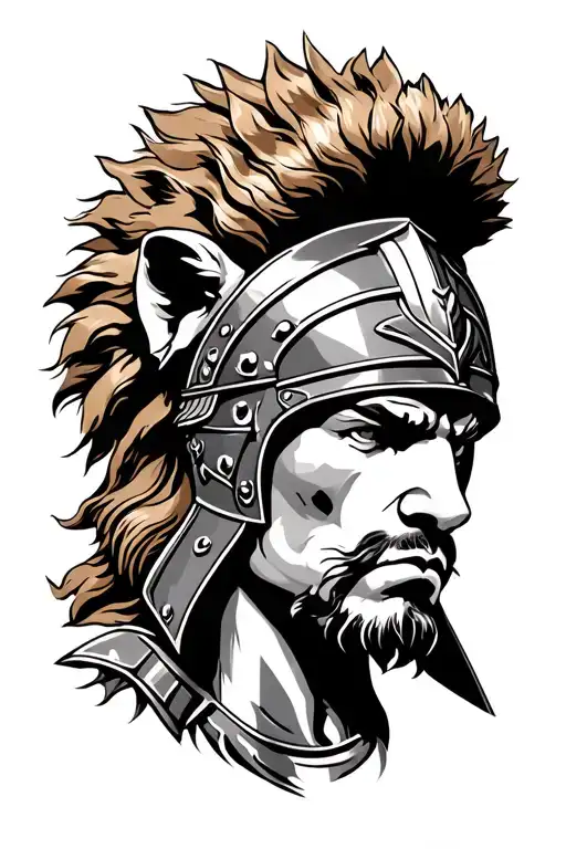 gladiator with lion helmet tattoo design idea