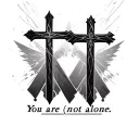 3 crosses overlapping slightly evangelion style with "you are (not) alone" underneath it tattoo design idea