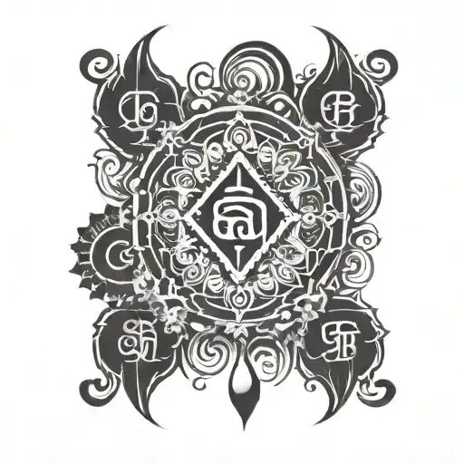 tamil word 'love' written vertically Each chakra symbols with AAI tattoo design idea