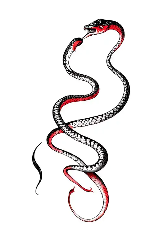 snake in black and red from shoulder to elbow to wrap the bicep and tricep in a smokey style tattoo design idea
