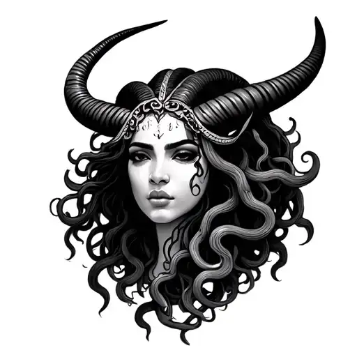 Capricorn and African Medusa tattoo design idea