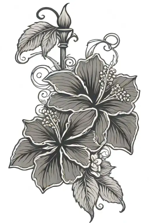 arm sleeve tattoo with hebrew yhwh and a hibiscus flower and Edyn Grace tattoo design idea