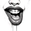 biting bottom lip tattoo design idea
