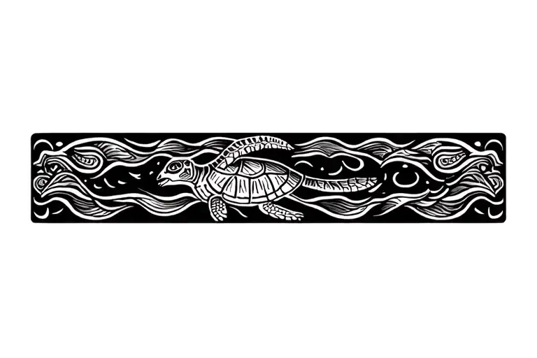 polynesian band tattoo with turtle swimming tattoo design idea