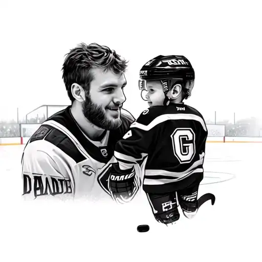 Dad and son on hockey rink transformed tattoo design idea