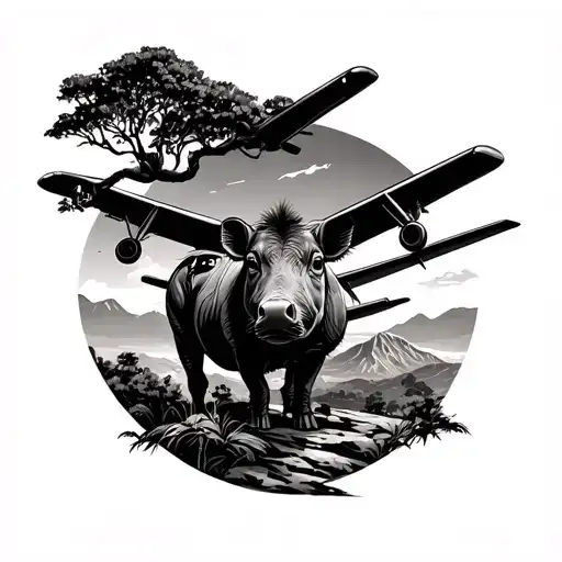 mount kilimanjaro, Acacia Tree, warthog plane tattoo design idea