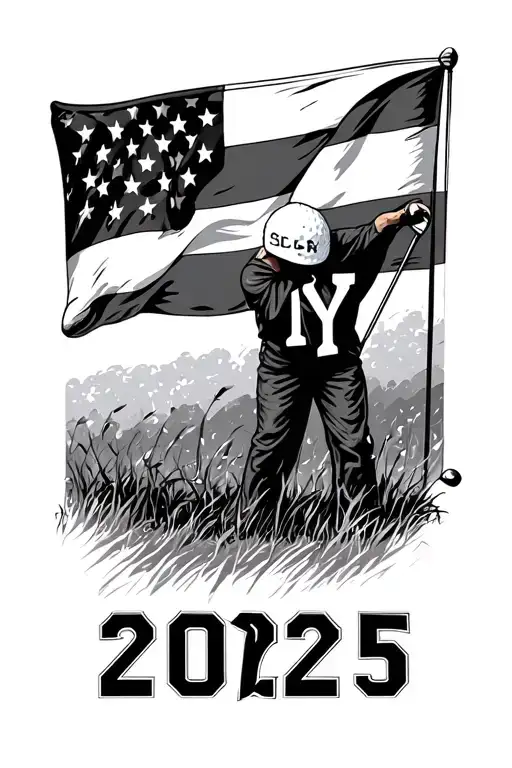 golf flag with "NY 2025" tattoo design idea