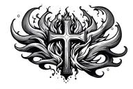 water and fire with cross tattoo design idea