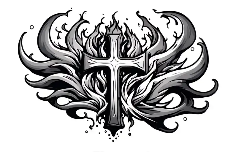 water and fire with cross tattoo design idea