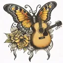 butterfly broken wing with guitar intertwined tattoo design idea